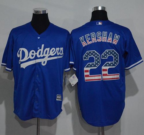 Dodgers #22 Clayton Kershaw Blue USA Flag Fashion Stitched MLB Jersey